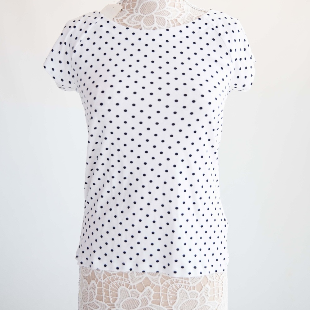 Lauren Ralph Lauren cap short sleeve white with blue dots shirt size L